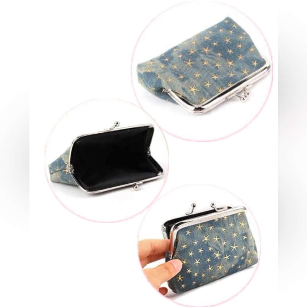 Retro Kiss Lock Coin Purse, Denim - Picture 2 of 2